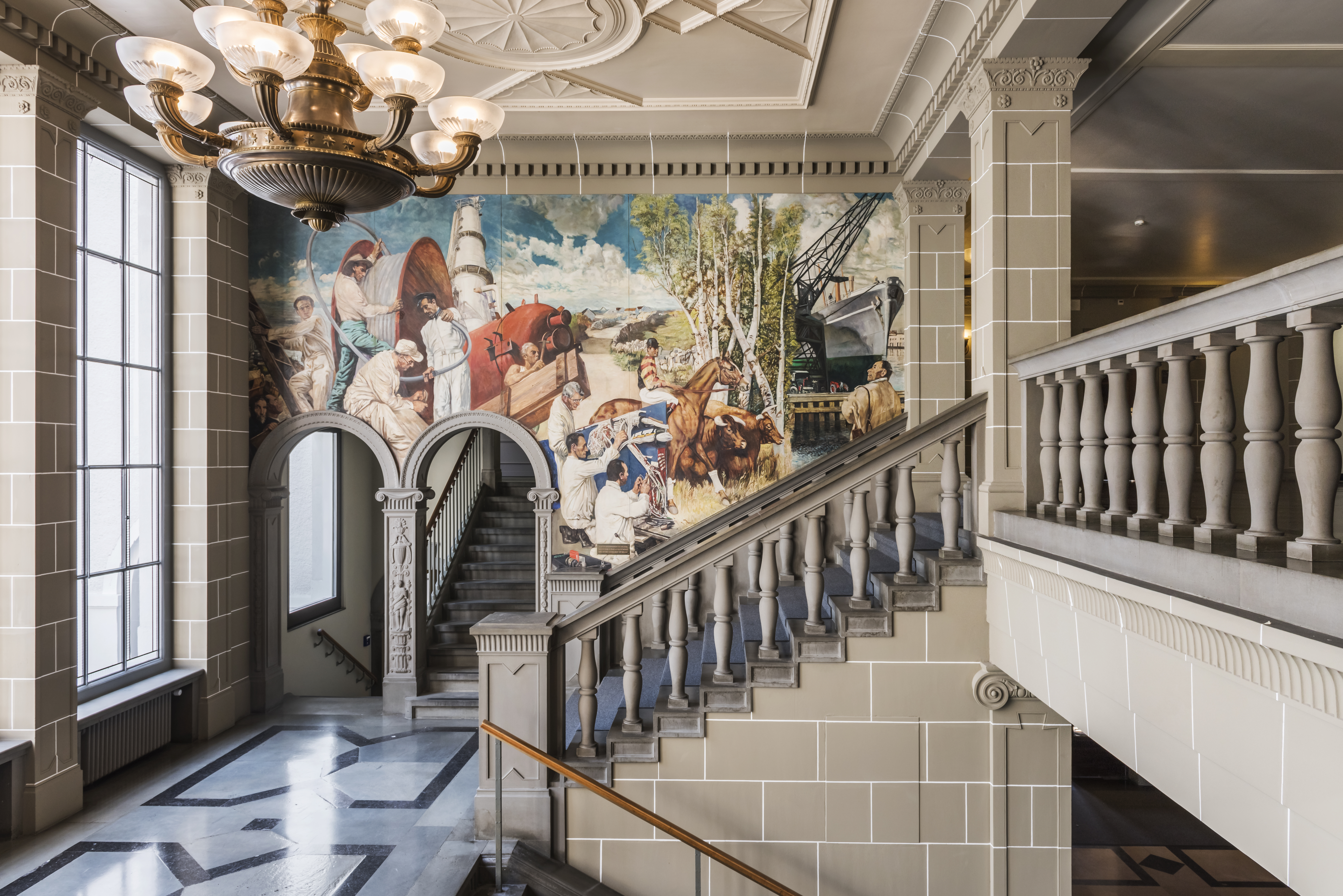 Inside the WTO, view of "La Dignité au Travail" mural fresco by Maurice Denis given to ILO in 1931 by the International Confederation of Christian Trade Unions